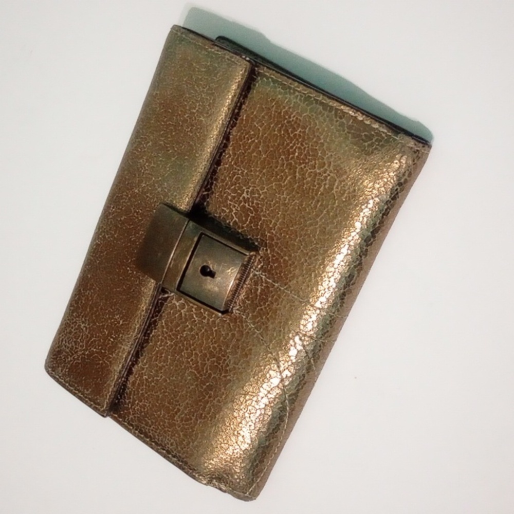 Purification Garcia Leather Antique Gold/Bronze Bifold Passport Wallet